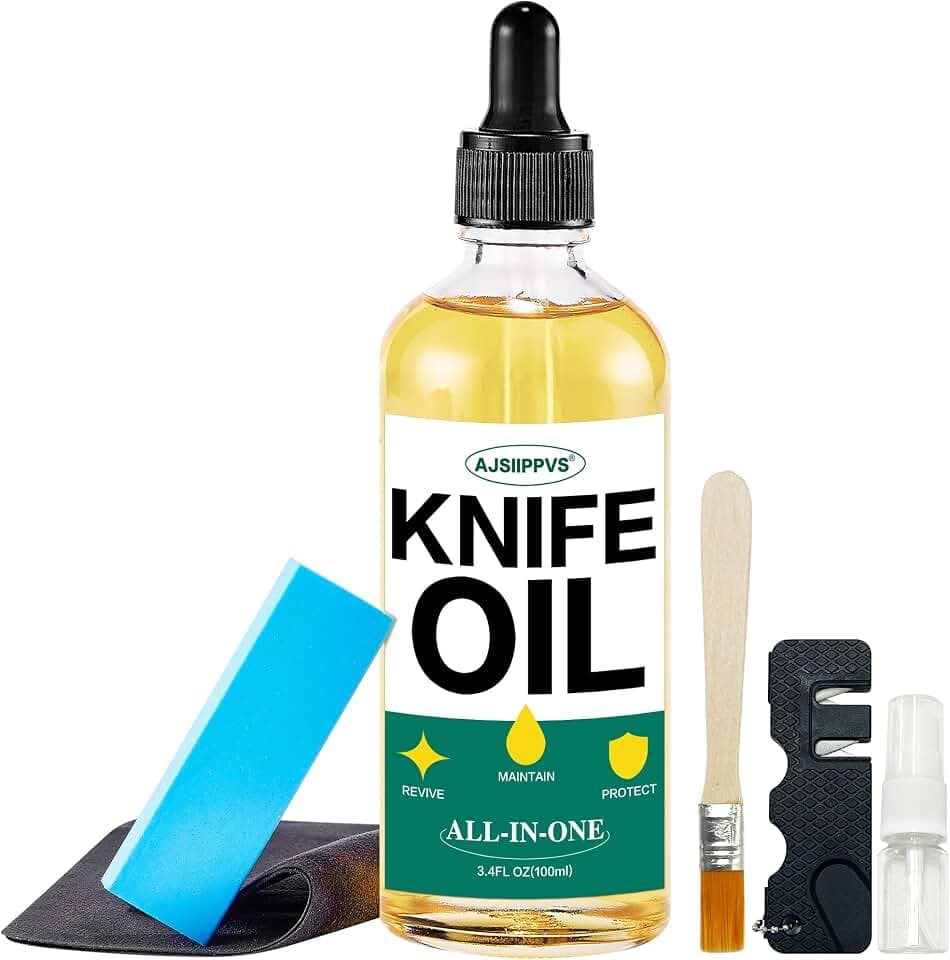 Knife Blade Oil Rust Eraser Kit,6 PCS Include Knife Sharpener,Refillable Spray Bottle for Preventing Rust,Maintenance Oil (3.4 oz) for Carbon Steel,Cleaning,Protection and Lubricant Care Set