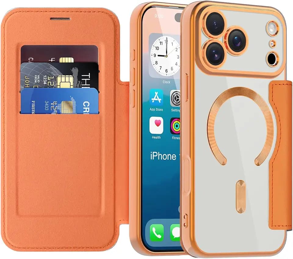 Klapphülle für iPhone 17 Pro Max mit Kartenfach, Orange JD