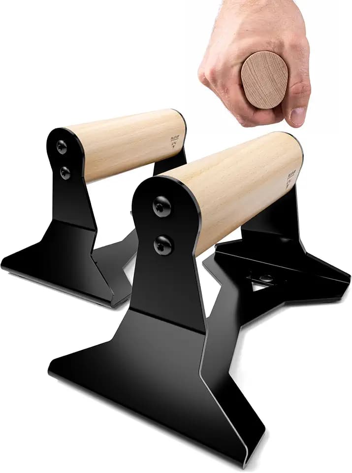 PULLUP & DIP Parallettes - Push Up Handles with Ergonomic Wooden Handles & Heavy-Duty Steel - Non-slip Parallettes Bars for Strength Training and Calisthenics - Press Up Handles for Push Ups