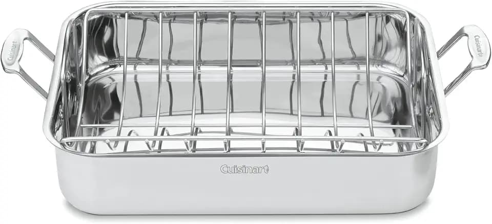 Cuisinart 16-Inch Roasting Pan, Induction Compatible Premium Rectangular Roaster Pan With Rack, Stainless Steel Roasting Pan with Rack, Large Capacity, Dishwasher Safe