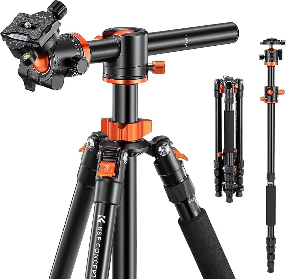 K&F Concept 170cm Kamera Stativ, T255A4(TM2515T1) Stativ mit 90 Grad Mittelsäulen Einbeinstativ-Funktion, Tripod mit 360° Kugelkopf, 1/4'' Gewinde Reisestativ