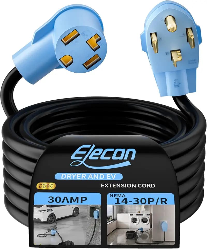 Elecan Dryer EV Extension Cord 10 FT, 4 Prong 30 Amp NEMA 14-30P to 14-30R Extension Cord Cable for Dryer Power Extension and Level 2 EV Charging Tesla,Heavy,Waterproof,10AWG 125/250V-ETL-Blue-10FT