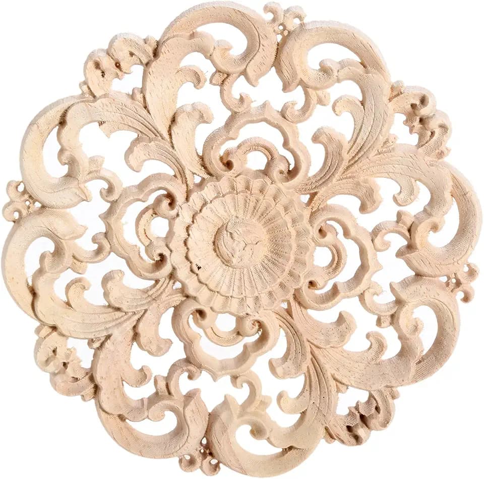 1Pc Wood Carved Appliques Round Wooden Carving Onlays Decals for Furniture