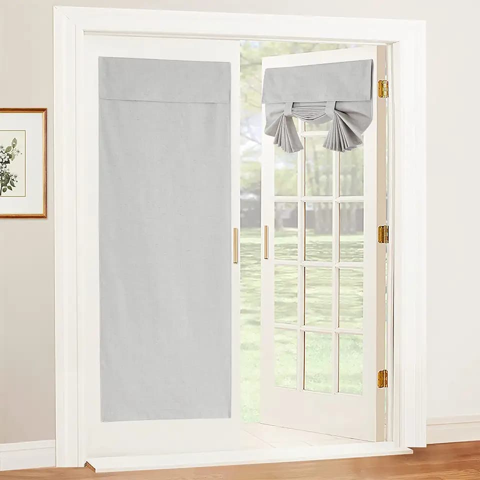 RYB HOME Natural Linen Textured French Door Window Curtains 100% Blackout