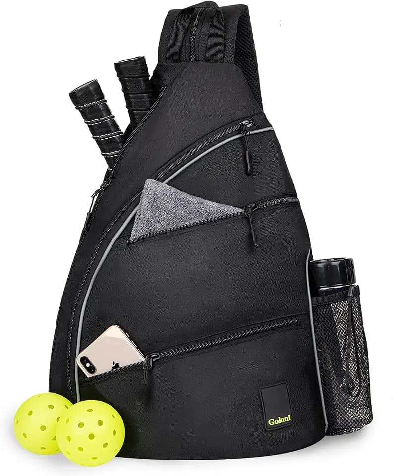 Goloni Pickleball Bag for Women Men, Convertible Pickleball Backpack Sling Bag with Fence Hook, Waterproof Polyester Paddle Bag with Multiple Compartments