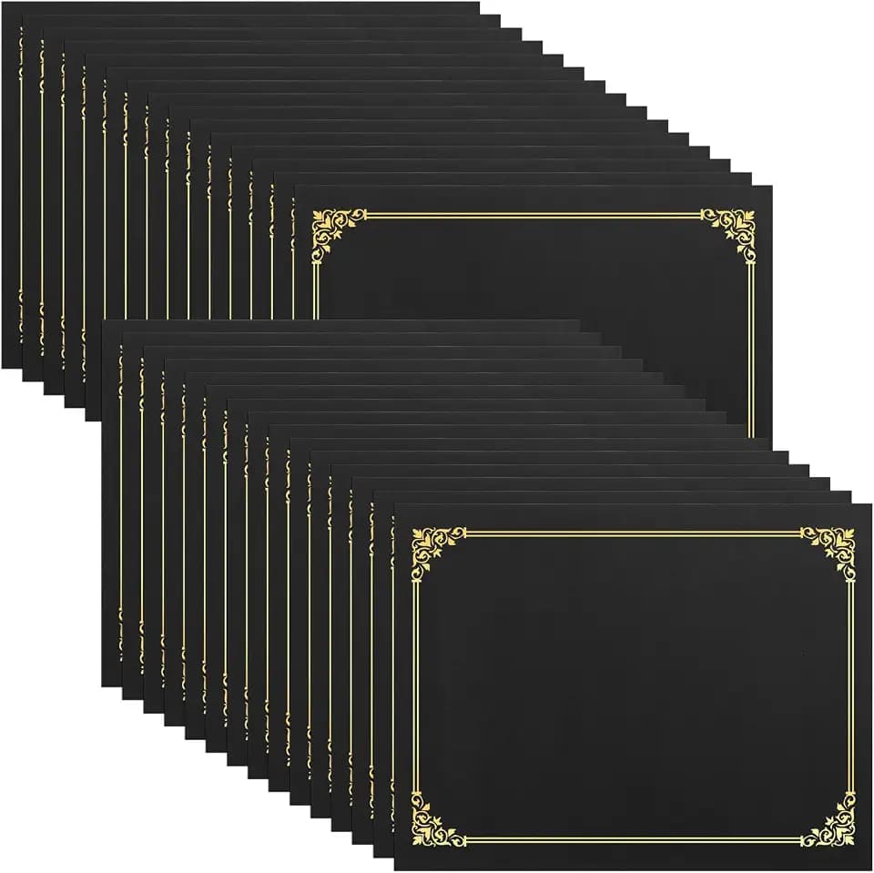 SUNEE Certificate Holders(Black, 30 Packs), Diploma Covers Gold Foil Border, for Letter Size 8.5x11 Certificates, Cardstock, Document Papers