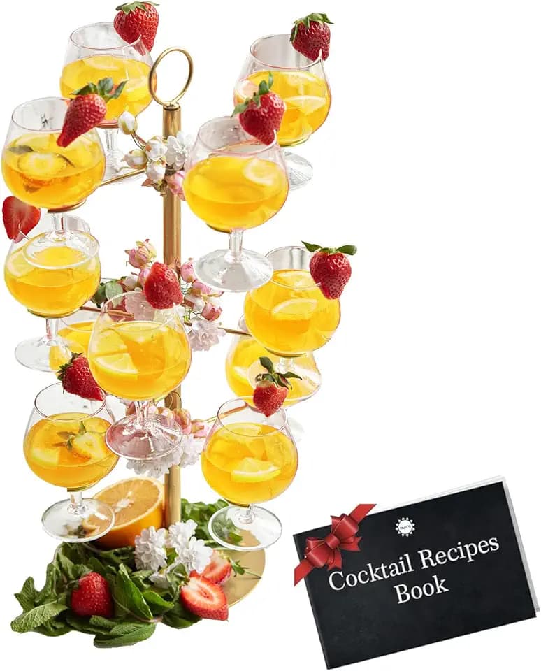 Cocktail Tree Stand, Metal Drink Champagne Tower, 3 Tier - 12 Holders For Mimosa Bar, Martini, Wine, Margarita Glass Cups (Gold)