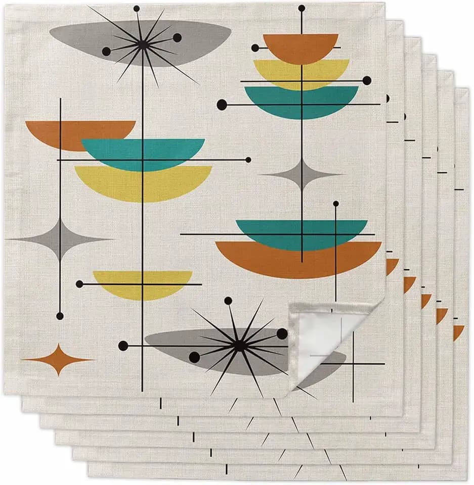 Set of 6 Kitchen Dinner Cloth Napkins 20x20 Inch - Mid-Century Modern Oval Pattern Premium Quality Reusable Fabric Napkin for Party, Weddings, Dinner, Every Day Use Washable Table Napkins Cloth