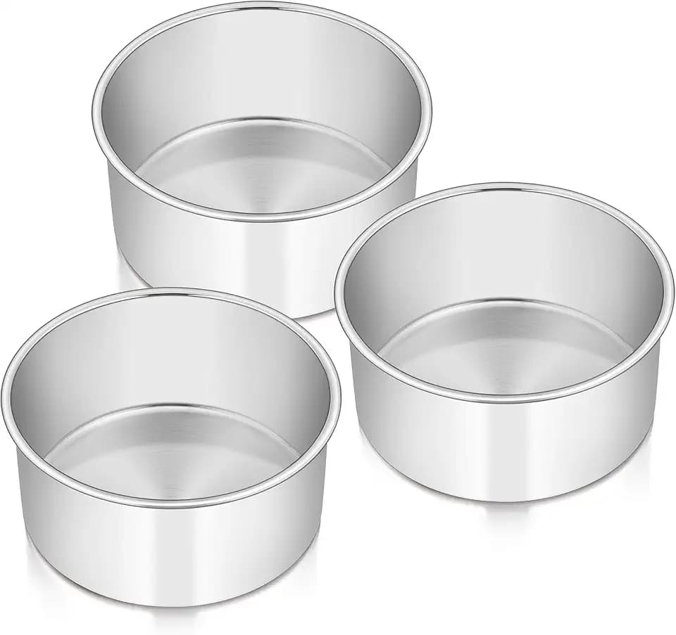 E-far 6 x 3 Inch Cake Pans Set of 3, Stainless Steel Deep Cake Pans