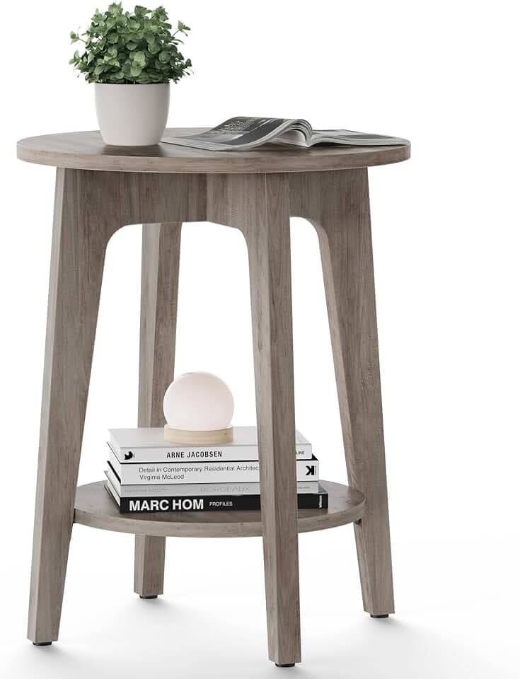VASAGLE Round Side Table with Lower Shelf, End Table for Small Spaces