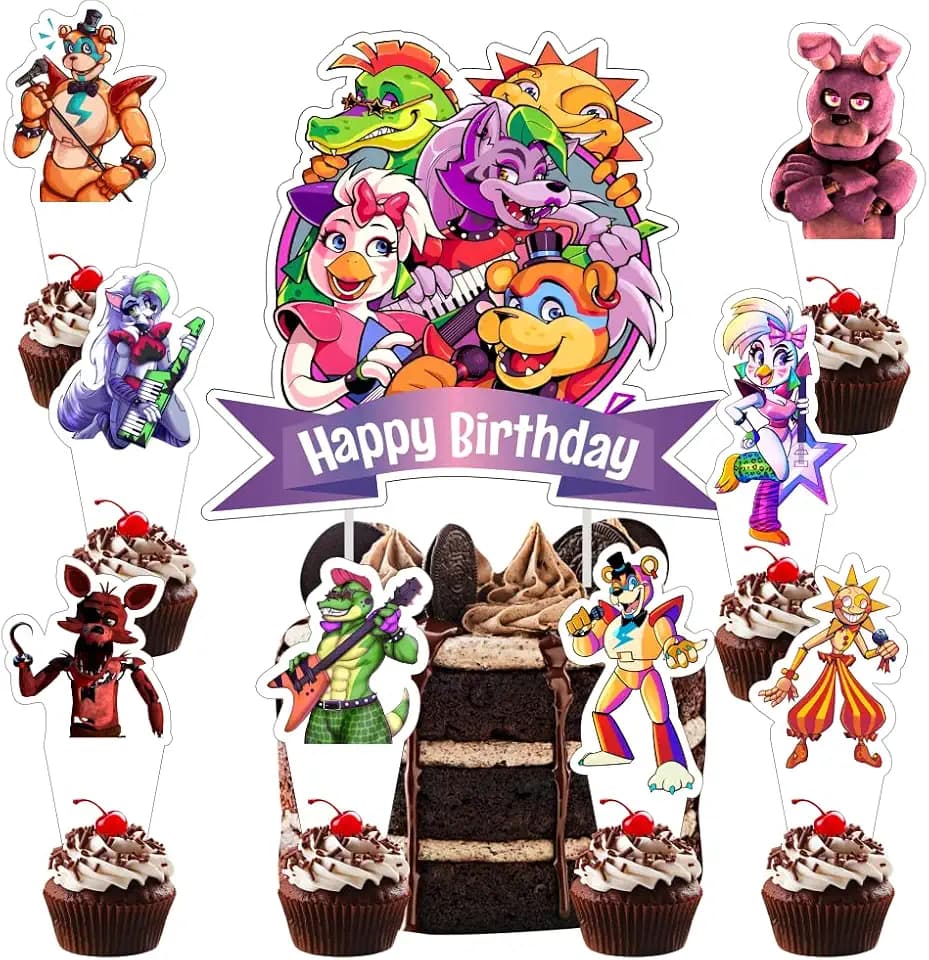 25pcs 5 Nights Cake Decorations with 1pcs Cake Topper, 24pcs Cupcake Toppers for The Freddy's Birthday Party Supplies