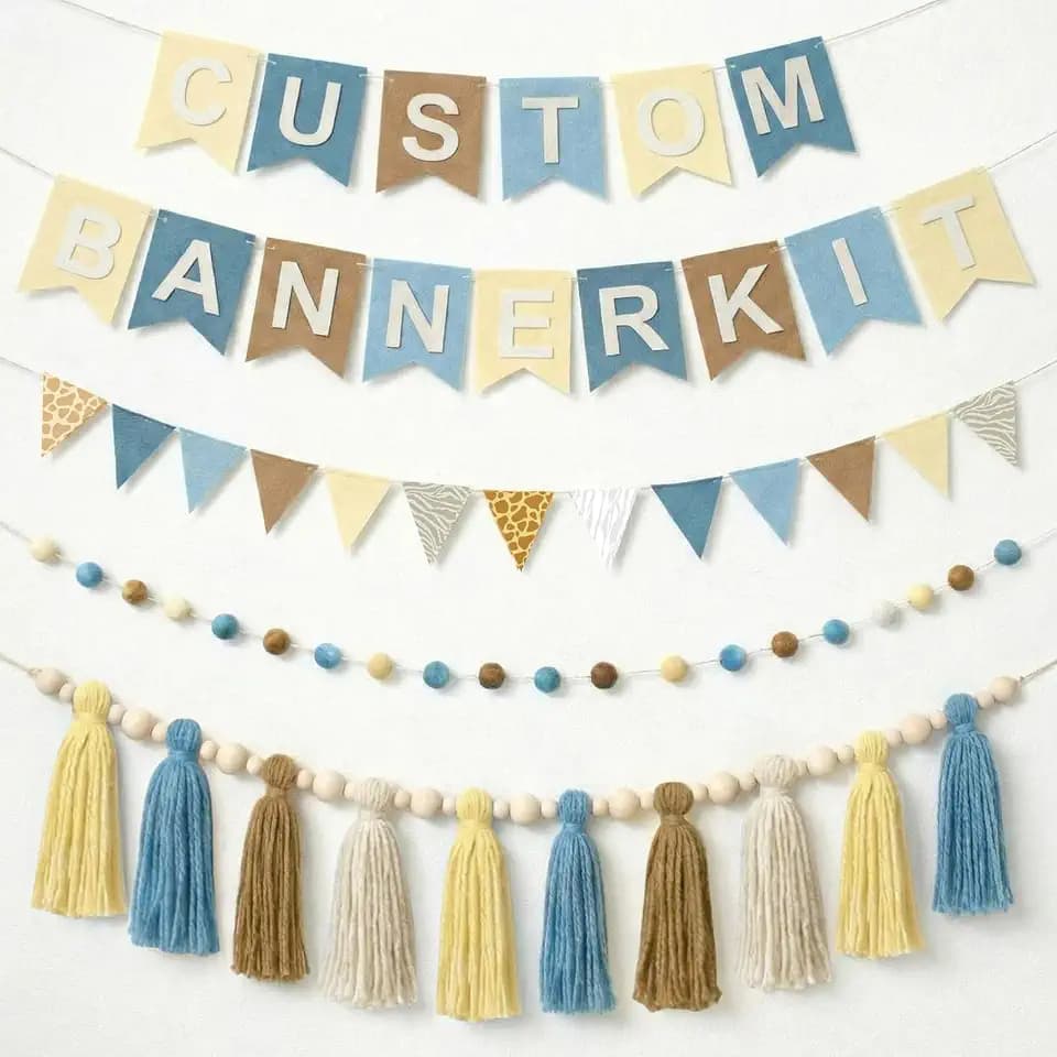 SmoothNovelty 139 Pcs Felt DIY Custom Banner Kit Include 104 Letters 18 Swallowtail Flags 15 Pennants 2 Pcs Pom Pom Garland Tassel Pompom Decoration for Home Baby Shower Birthday