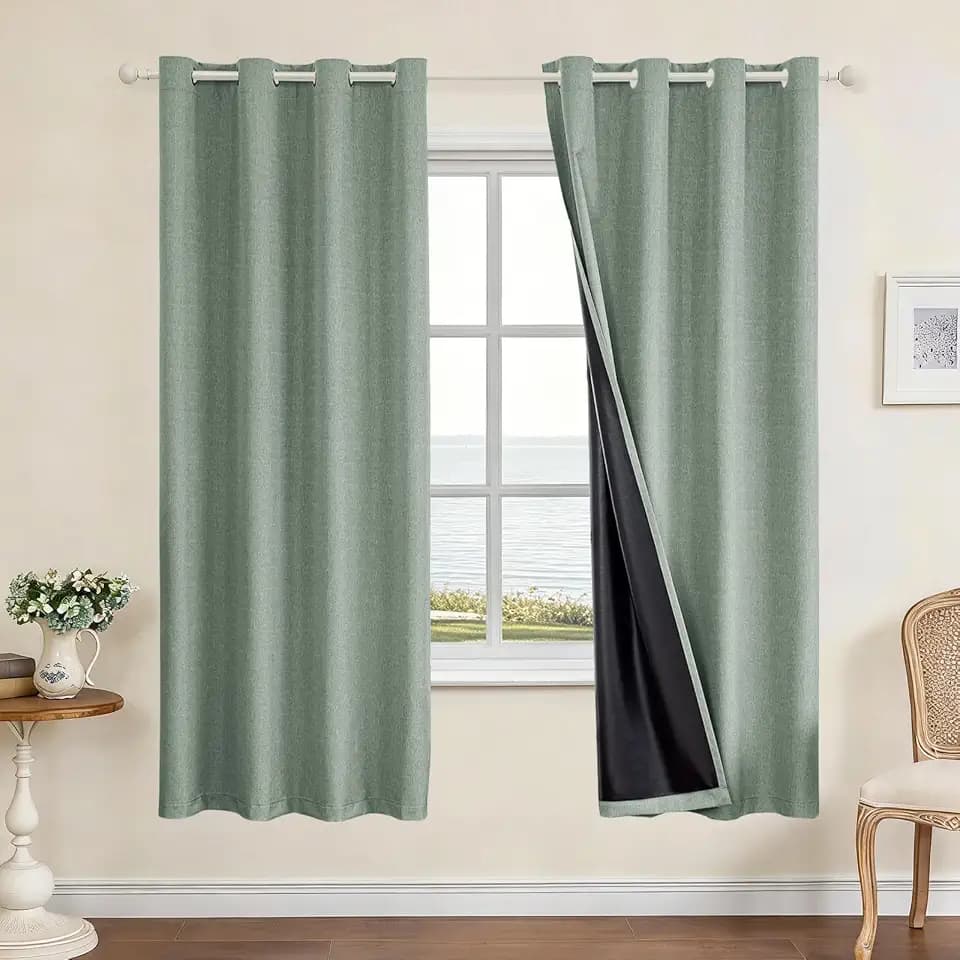 Faux Linen 100% Blackout Curtains, 52" W x 72" L (2 Panels)