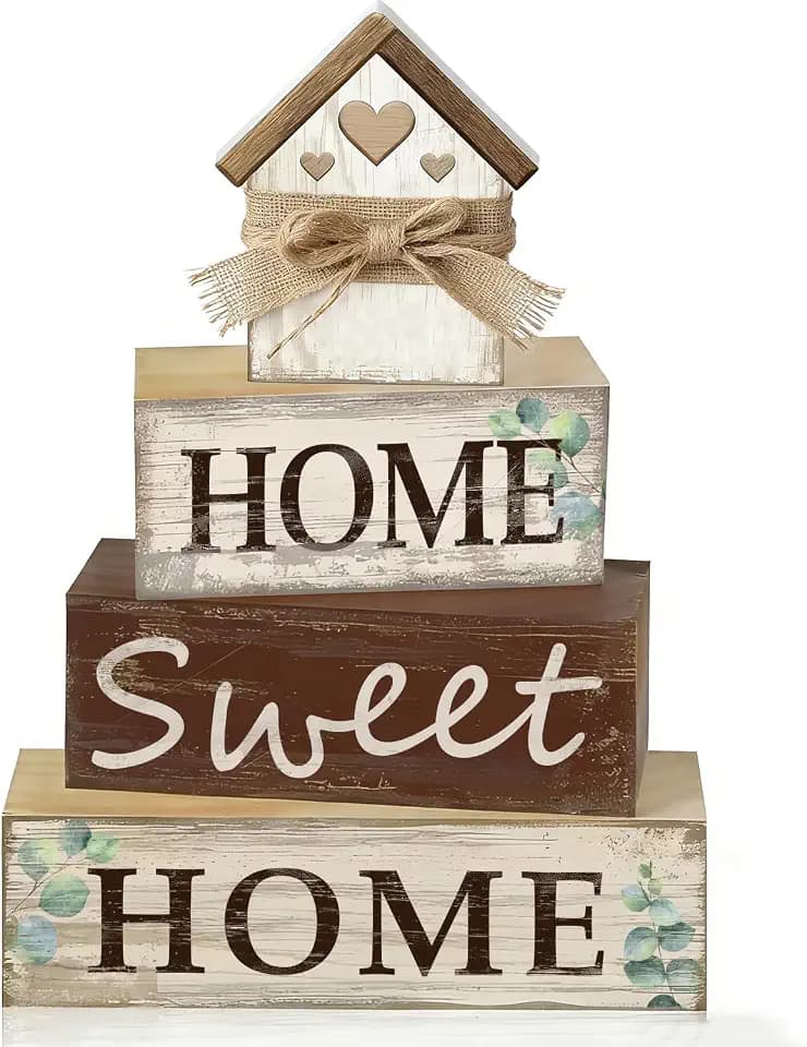 Farmhouse Tiered Tray Decor, 4pcs Home Sweet Home Table Decor