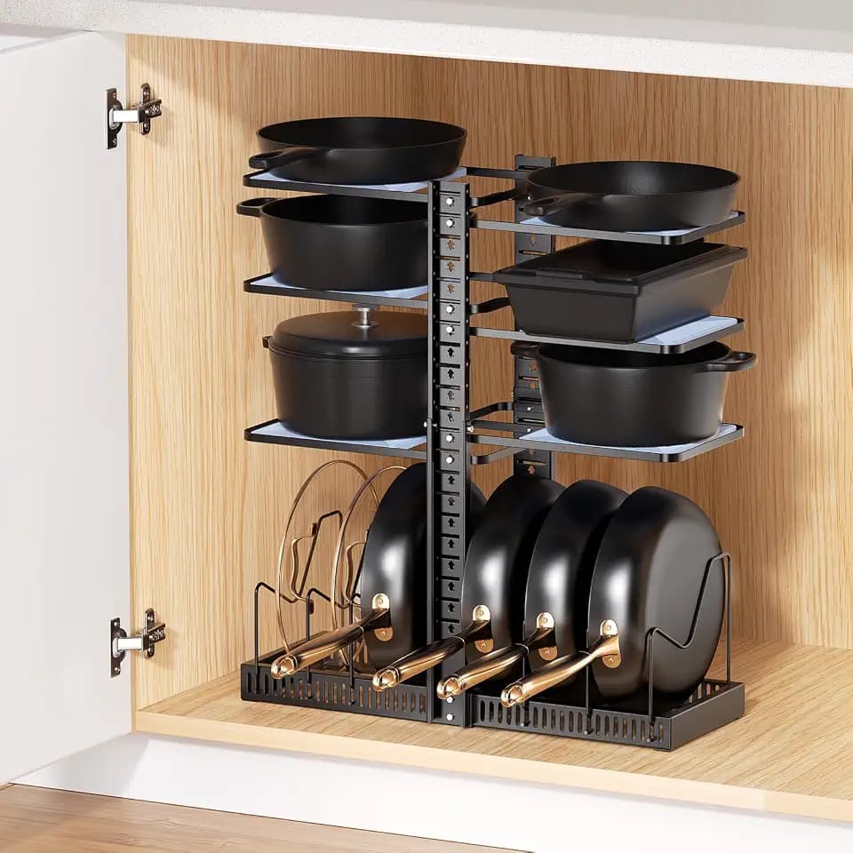 LAMU Pots and Pans Organizer under Cabinet, Kitchen Storage Rack, Black