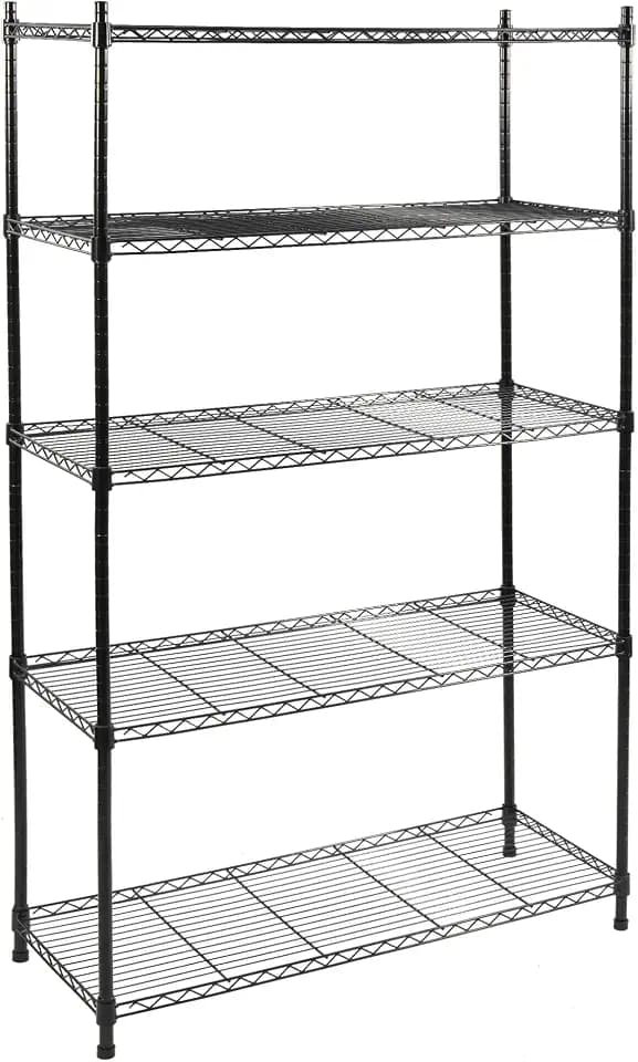 Elevon 5-Tier Storage Shelves, Adjustable Metal Wire Shelving Unit with Leveling Feet Heavy Duty Pantry Shelves Organizer Rack for Kitchen Garage Laundry Office Warehouse, 35"L x13.4"W x64.3"H, Black