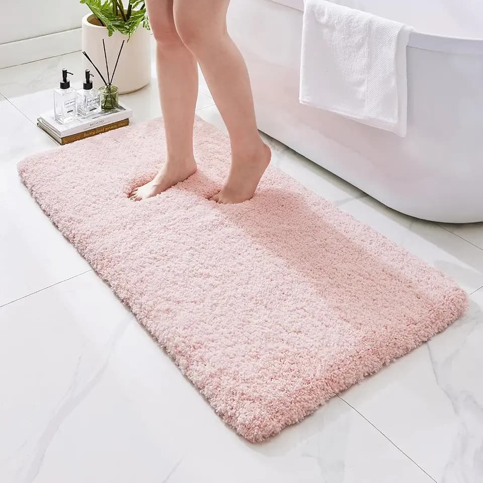 Microfiber Bathroom Rugs 70x24 Absorbent Soft Non Slip, Pink