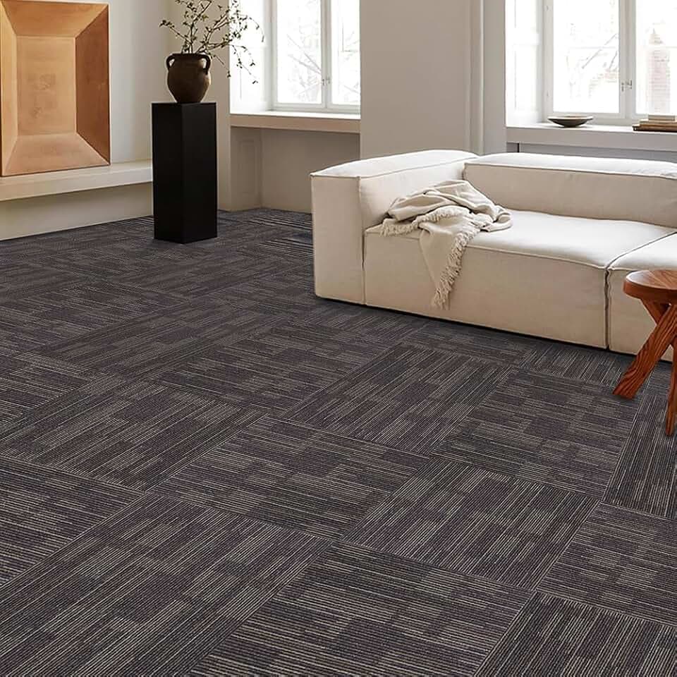 GL Carpet Tiles Reusable 24" x 24" Squares Indoor/Outdoor 0.25" Pile Height Loop Pile, Non Slip Easy DIY Installation Peel and Stick Carpet Tile, (18 Tiles) (72 sqft/Box) (Brown)