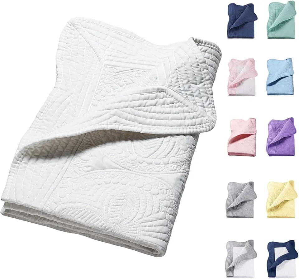 PEACELOVER Embossed Neutral Baby Quilt Durable, Lightweight Baby Blankets Four Seasons for Personlized Monogram Cotton Quilted Blanket Toddler Quilt for Boys and Girls 46x36 Inches (White)