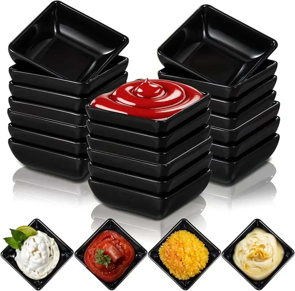 24 Pack Black Dipping Bowls, 3 oz Small Black Dipping Sauce Bowls For Sushi, Soy Sauce, Condiments, Plastic Soy Sauce Dipping Bowls Set, Durable Melamine, Dishwasher Safe