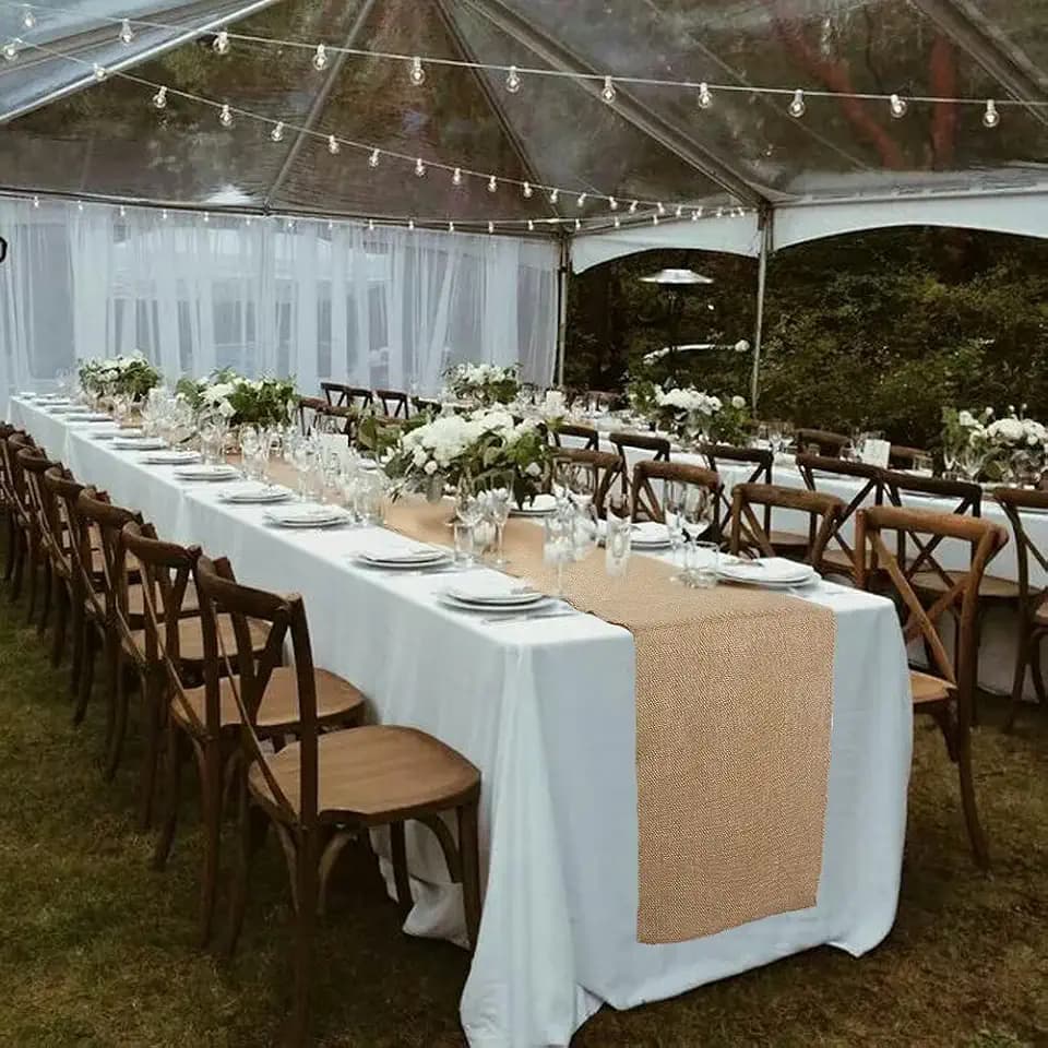 100% Natural Jute Rustic Burlap Table Runner - 12" Wide x 120" Long - Perfect for Rustic Theme Weddings, Events, Parties, BBQ's, Dining Table & Home Decor.