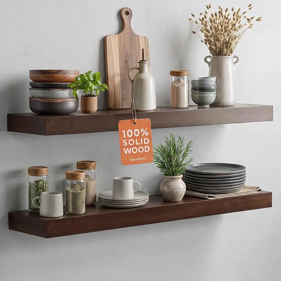 Homeforia 30 Inch Floating Shelves, High-End Solid Pine Wood, Set of 2