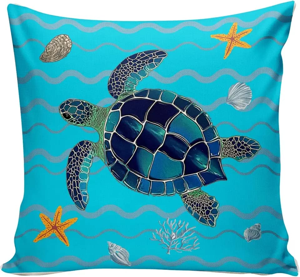 Sea Turtle Throw Pillow Cover,Summer Beach Turtle Pillow Covers Farmhouse Decorative Cushion Case Sofa Pillow Case 18x18 Inch