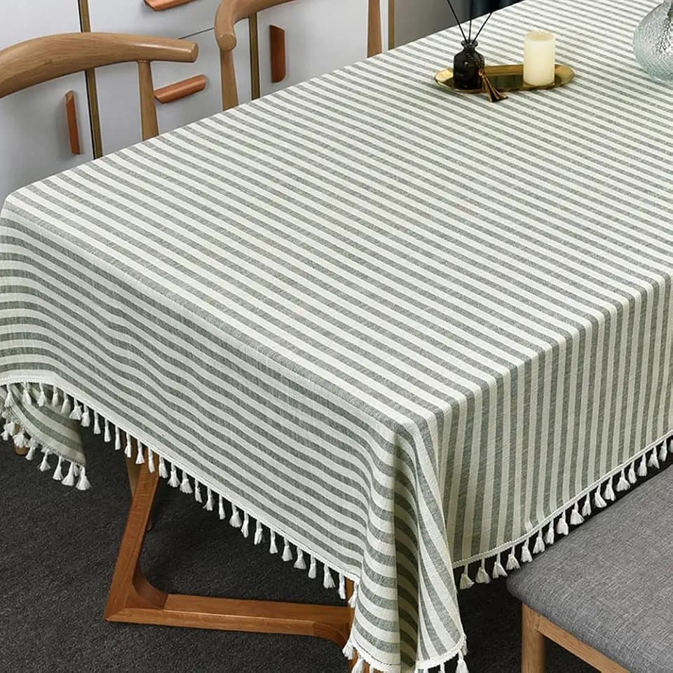 TruDelve Cloth Oblong Tablecloths Olive Green Stripe Cotton Tablecloth Washable 102 Inch Tablecloths for Rectangle Tables (Green,102"x55",Rectangular)