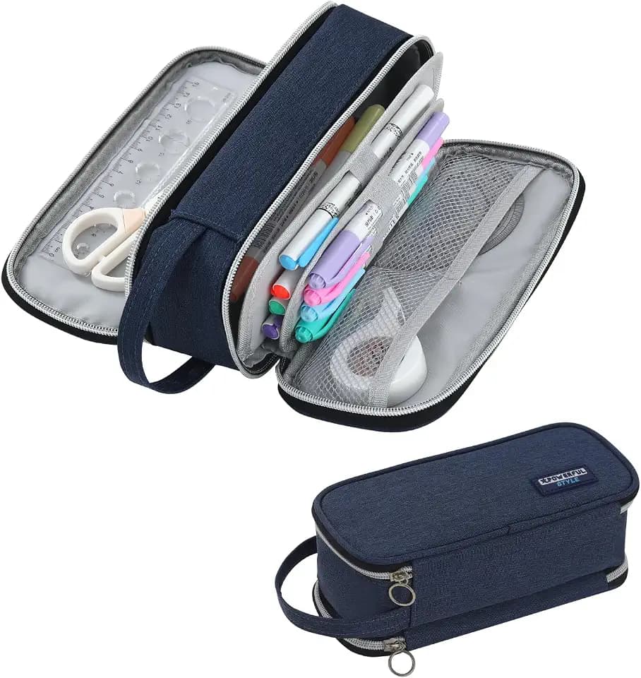 Large Pencil Case for Boys Teens Kids Organizer Zipper Pencil Pouch Blue