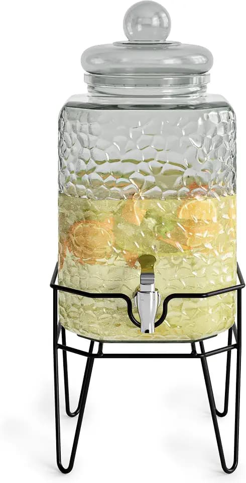 Style Setter Glass Beverage Drink Dispenser w/Metal Stand, 1.5 Gallon