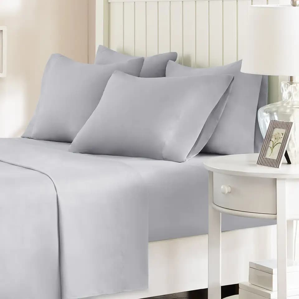 Comfort Spaces Microfiber 14" Deep Pocket Queen Sheets 6 pcs, Light Gray