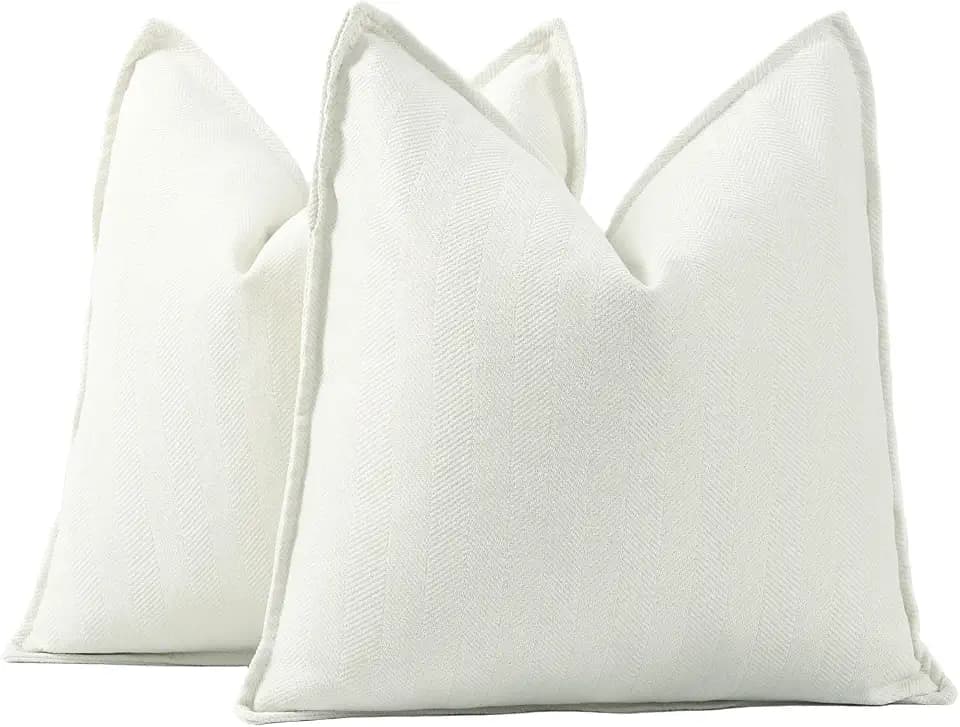 MADIZZ Textured Chenille Euro Sham Pillow Covers Pack of 2 Natural Soft Decorative Accent Pillowcases Boho Neutral Couch Throw Pillow for Bed Home Decor for Sofa Livingroom 26x26 inch White