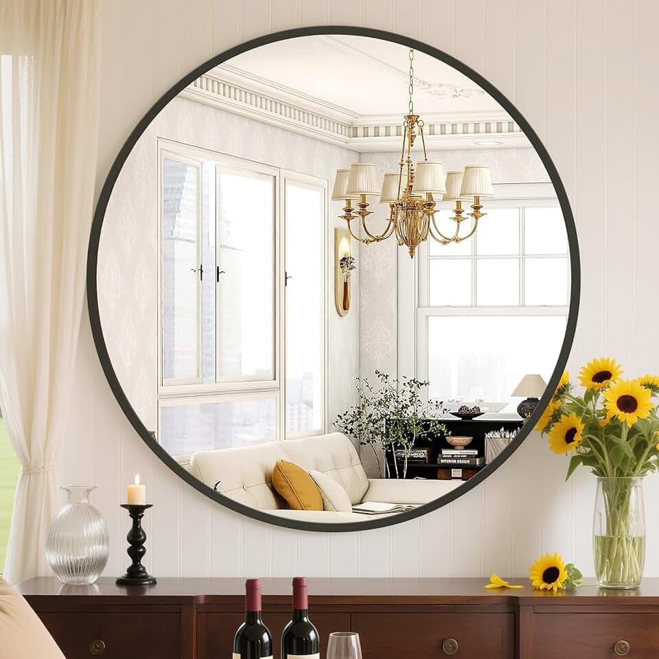 Sweetcrispy 24 Inch Round Wall Mirror, Bathroom Mirror for Over Sink