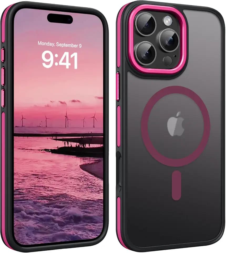 YINLAI Case for iPhone 16 Pro Max 6.9 Inch, Black/Hot Pink