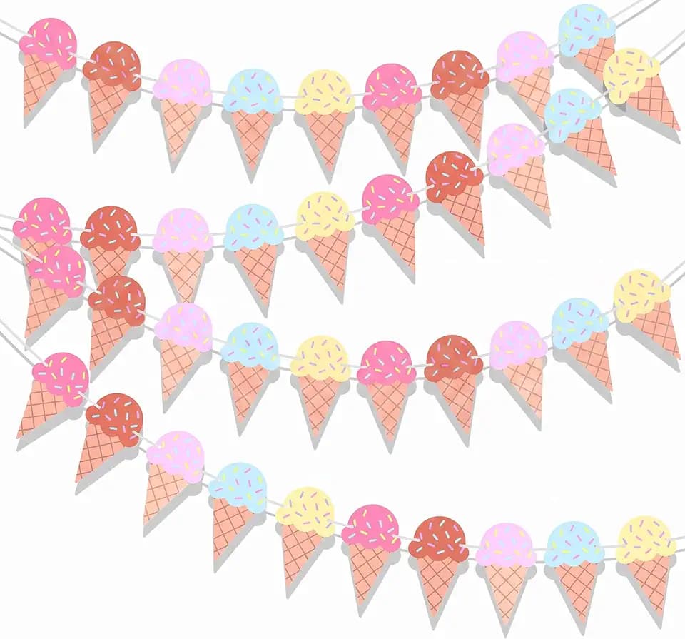 4 Pcs Ice Cream Banner, Ice Cream Birthday Party Decorations, Birthday Banner, Garland Summer Baby Shower Wedding Party Backdrop Decoration Supplies