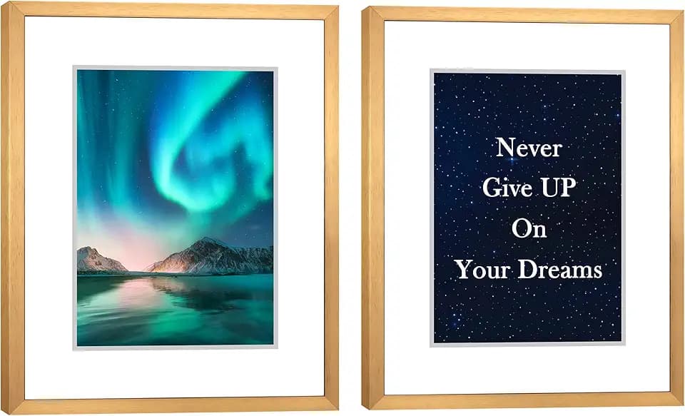 11x14 Picture Frame Pack of 2 Bronze Aluminum Photo Frames for Pictures or posters 8x10 with Mat or 11x14 Without Mat Real Glass Wall Gallery display Metal Picture Frames
