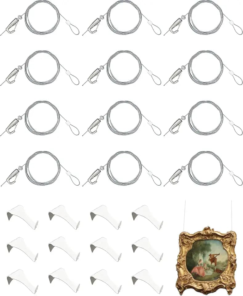 NACETURE Picture Rail Hanging Kit, 12 Pack Hooks with 72 Inch Loop Cord