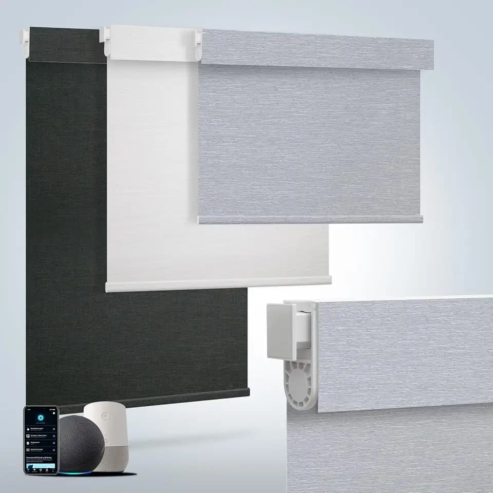 Motorized Blinds for Windows - Hapadif Roller Window Shades with Remote, No-Drill Installation, Cordless Automatic Blinds, Blackout Electric Blinds, Adjustable Height, Easy to Use (Grey, 28 x 72)