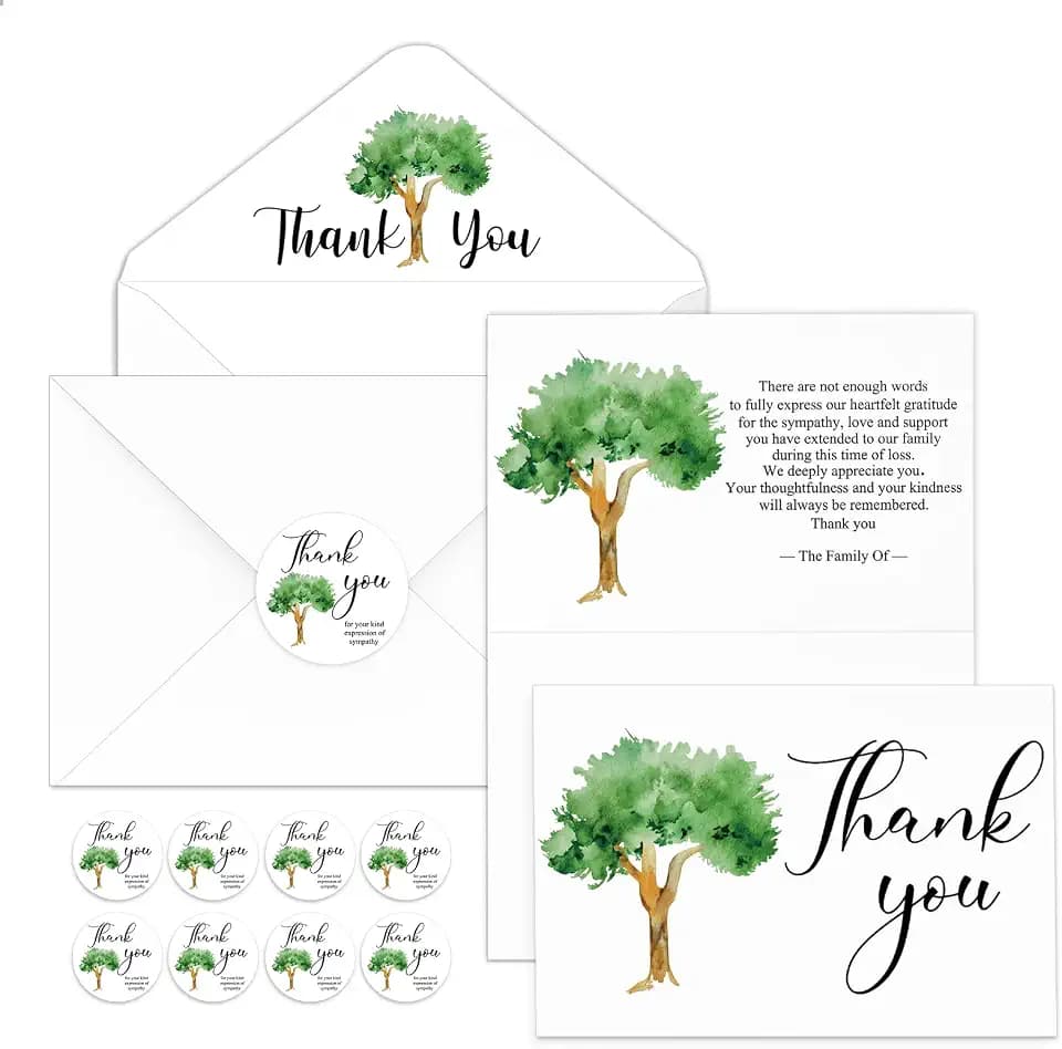 Fumete 50 Set Funeral Thank You Cards, Big Tree