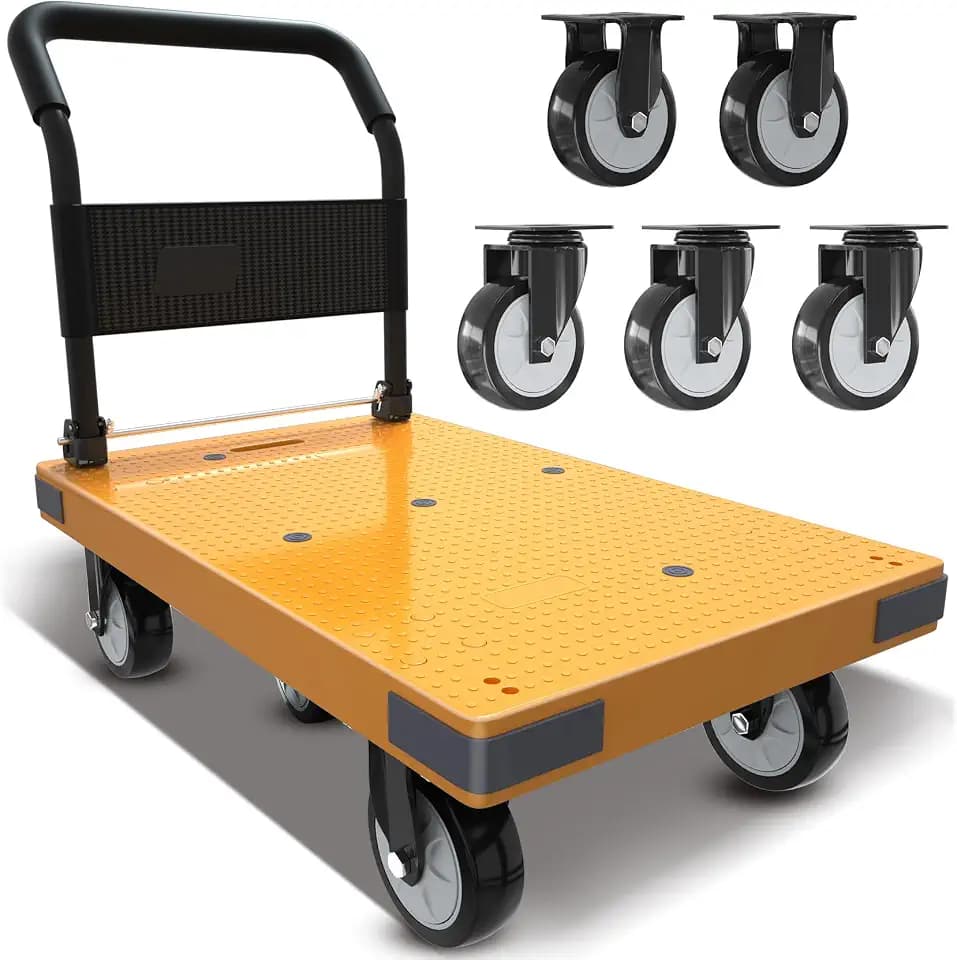 WUD Push Cart, Folding Mobile Platform Trolley,Thickened and Reinforced, 360° Swivel Wheels,35.4 “L x 23.6 ”W, 1323 lb. Yellow