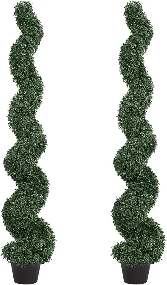 5ft Spiral Artificial Boxwood Topiary Trees Outdoor Set of 2