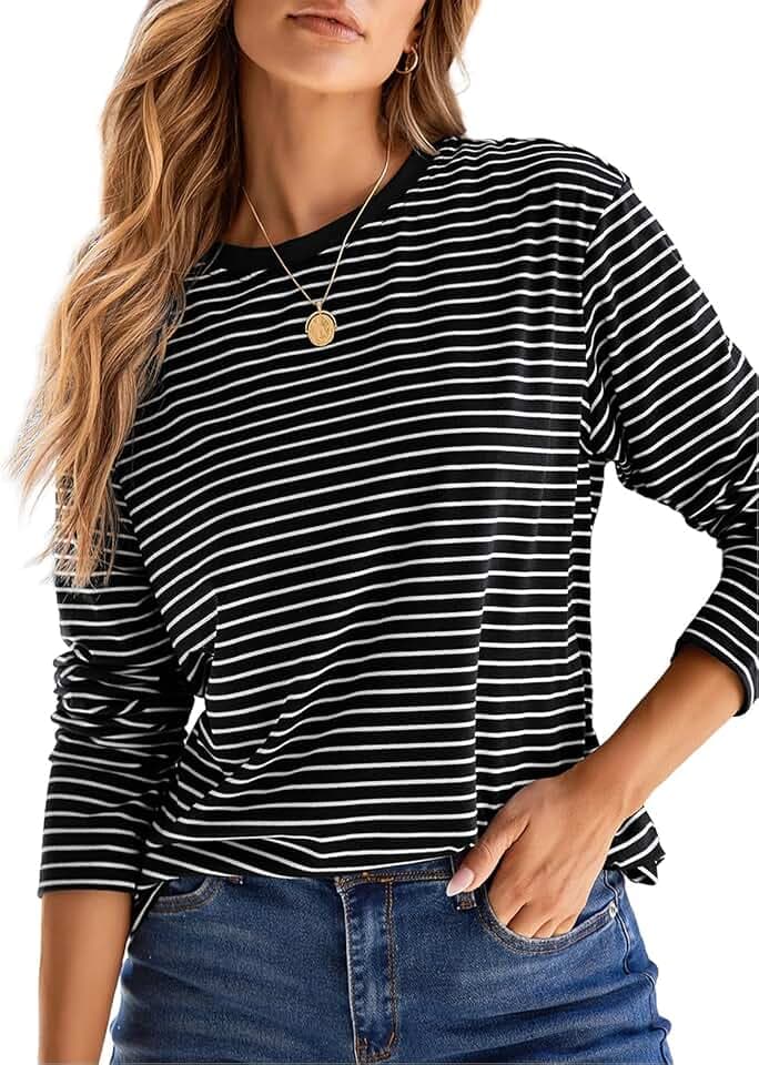 Dokotoo Women's 2026 Fall Winter Striped Long Sleeve T Shirts