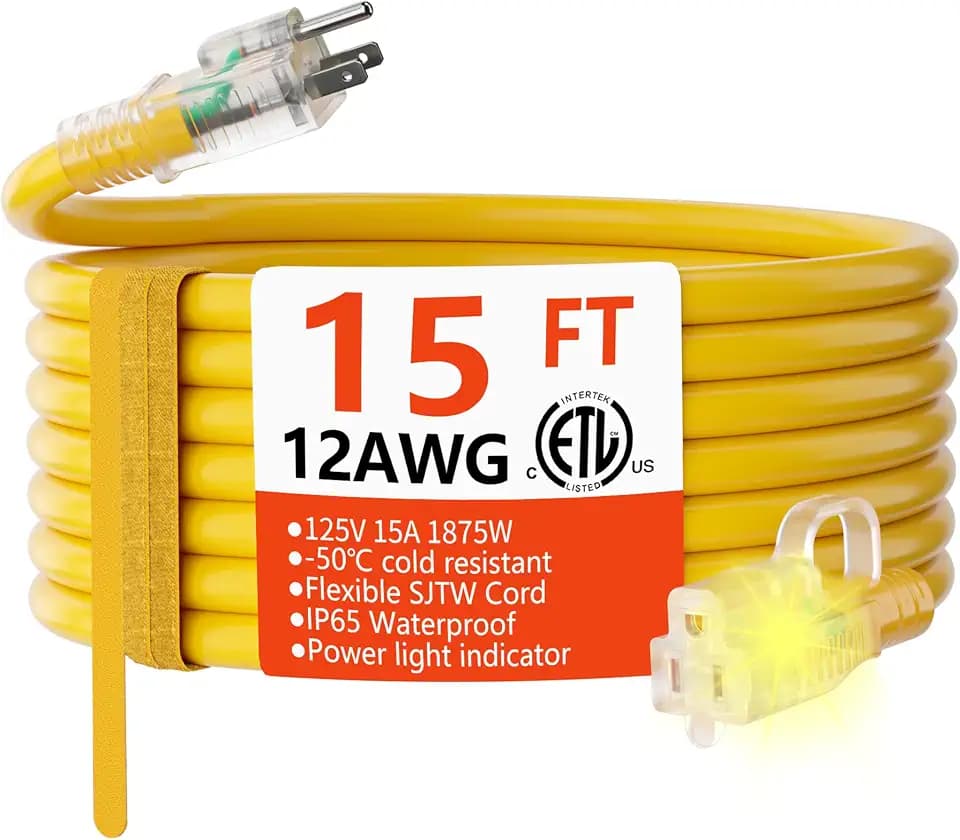 HUANCHAIN 12 Gauge Heavy Duty Outdoor Extension Cord 15 FT Waterproof