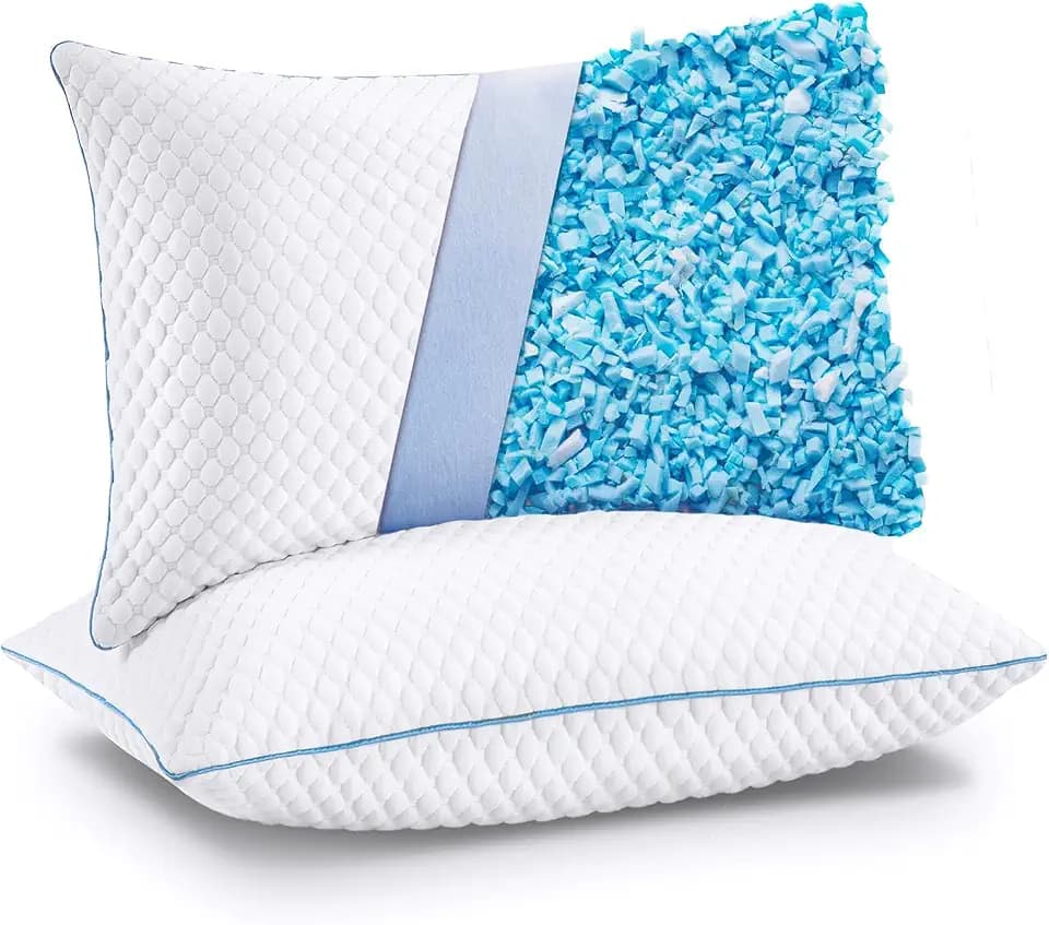Cooling Shredded Memory Foam Bed Pillows, King Size, Set of 2, 20 x 36 in