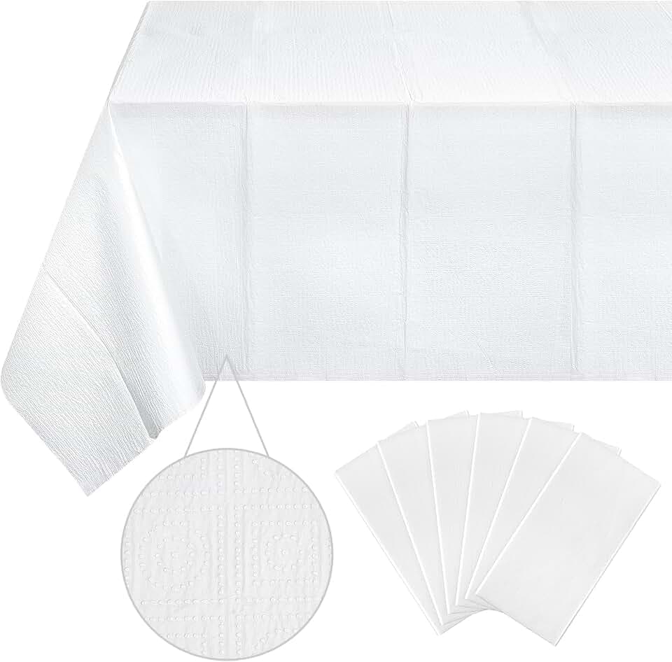 Ragnhild 6 Pack White Paper Tablecloths for Rectangle Tables, 3 Ply Paper Disposable Table Cloths for Parties, Bulk Rectangle Party Table Cover for Birthday, Wedding, Anniversary, Banquet, 54x108Inch