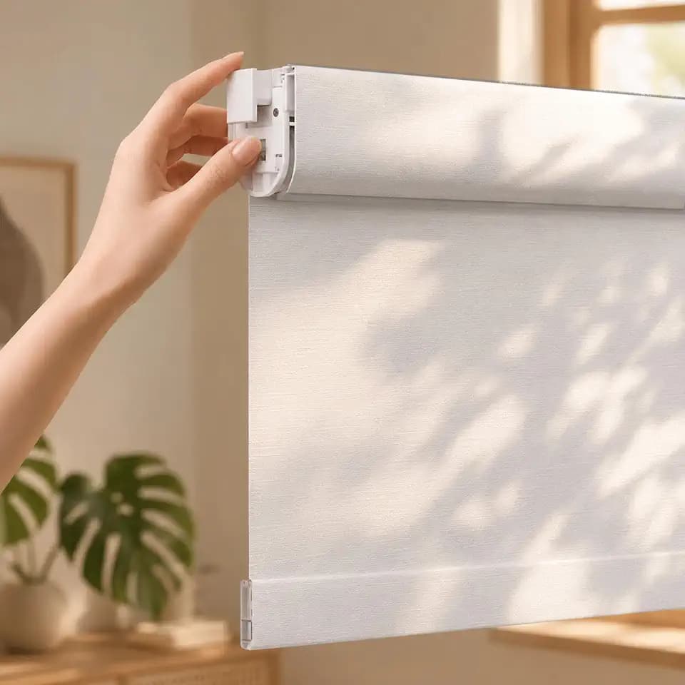 Grandekor No Drill Blackout Roller Shades | Textured-White 24.5Wx64H