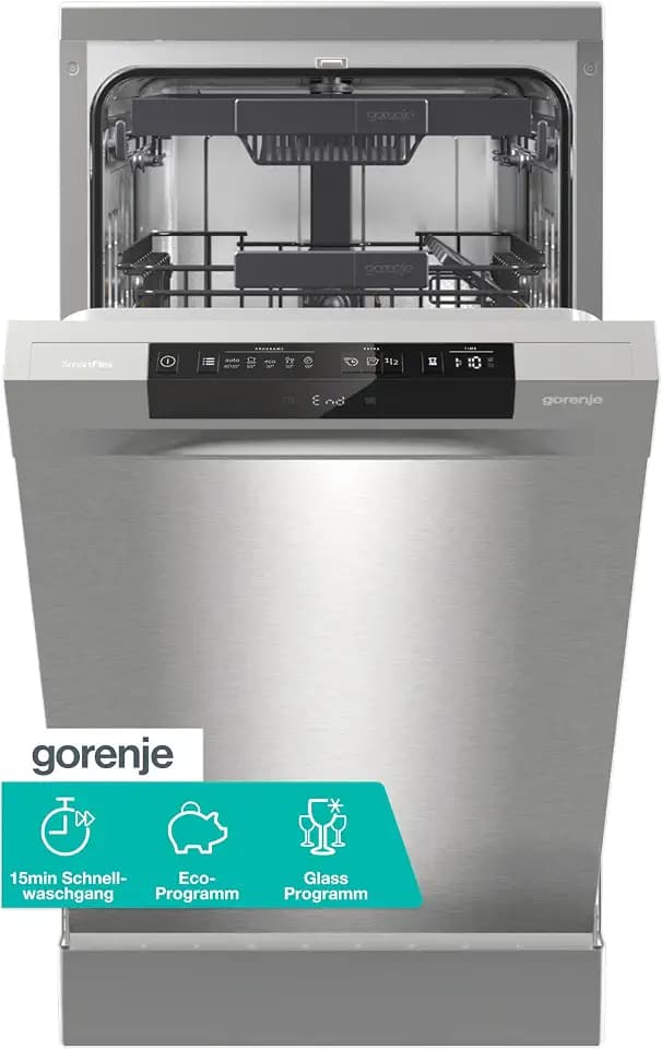 Gorenje GS541C10X Geschirrspüler/Freistehend/ 45 Breite/ 10 Maßgedecke/ 5 Programme/ 15min Schnellwaschgang/Eco-Programm/MultiClack/Selbstreinigender Filter/dritter Sprüharm/TotalDry/EEK C