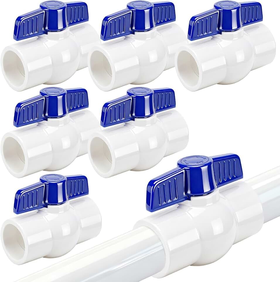 6 Pack 1-1/2" PVC Ball Valve, SCH40 Slip Plastic Water Pipe Valve T-Handle Shut-Off Valve Socket, PVC Valve 1-1/2inch for Swimming Pool, Sprinkler Lines, Outdoor Plumbing & Irrigation System