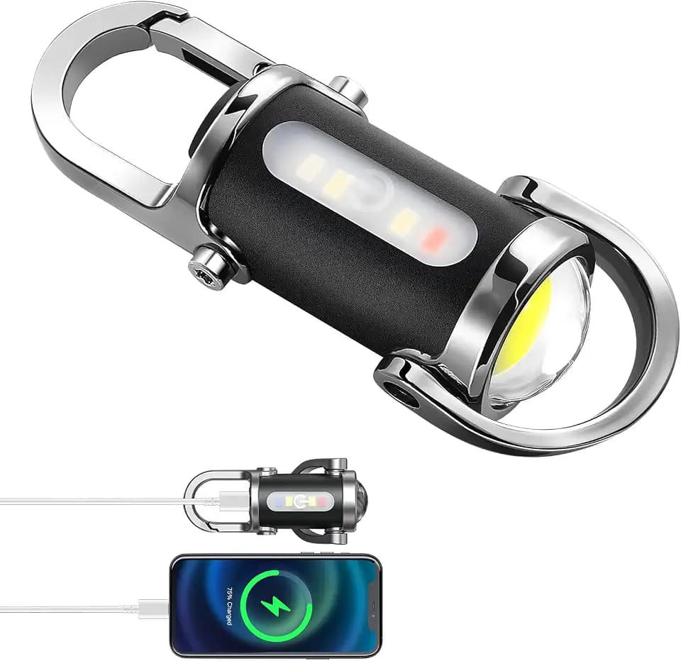 Emergency Keychain Flashlight (3 in 1), Black & Silver