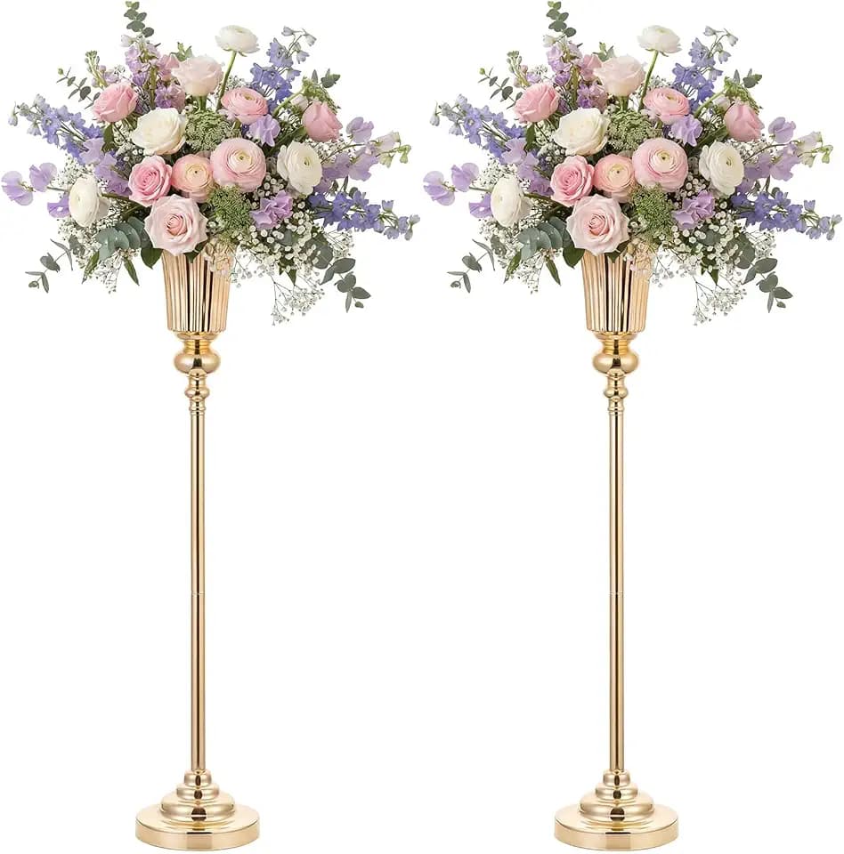 NUPTIO Trumpet Vases Centerpiece Stand, 30.5" Tall, Metal, Gold, 2 Pcs